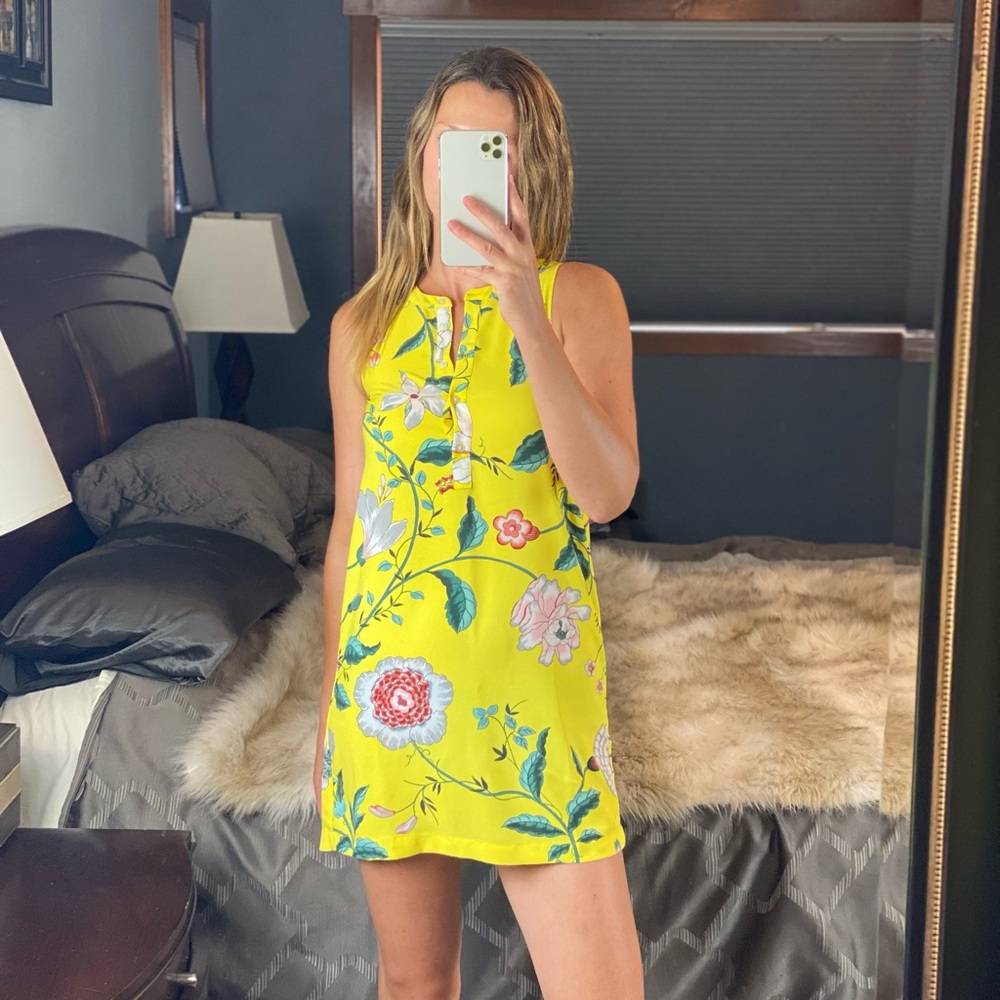 LOFT Floral Sleeveless Shift Dress Yellow Petite XXS